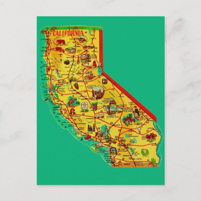  Calfornia  Cutout State Map Postcard (Front)