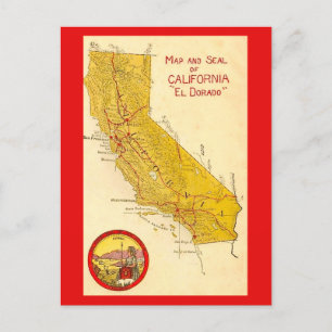Calfornia State Vintage Map  Postcard