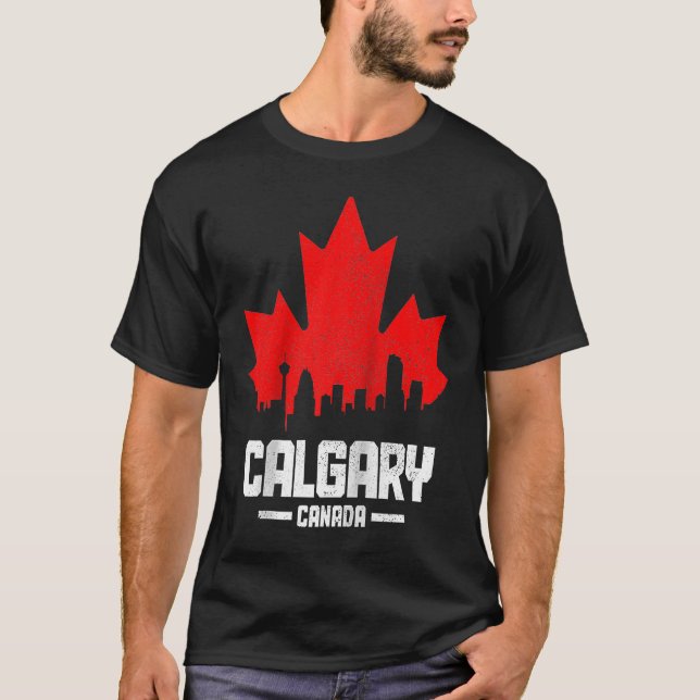 Calgary Alberta Canada Maple Leaf Canadian Flag Sk T-Shirt (Front)