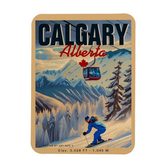 Calgary Alberta Canada Skiing Souvenirs 1950s Magnet (Vertical)