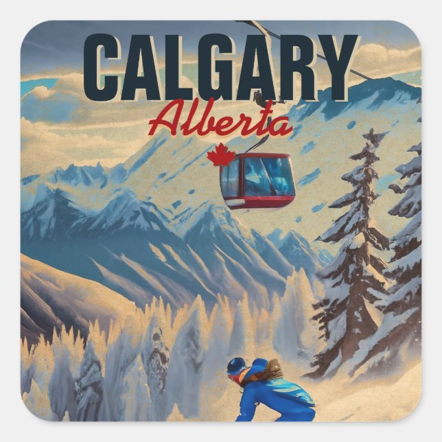 Calgary Alberta Canada Skiing Souvenirs 1950s Square Sticker (Front)