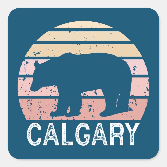 Calgary Alberta Retro Bear Square Sticker (Front)