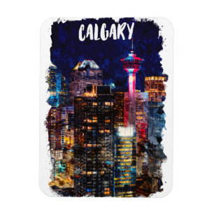 Calgary Alberta Skyline By Night Magnet