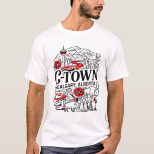 Calgary Alberta Symbols And Mountain Range View T-Shirt