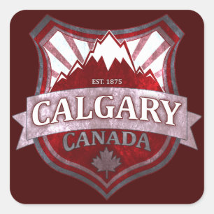 Calgary Canada red grunge shield square stickers