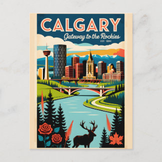 Calgary Canada Retro Travel Poster Art Postcard