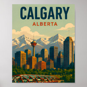 Calgary Canada Skyline Rocky Mountains Travel Poster