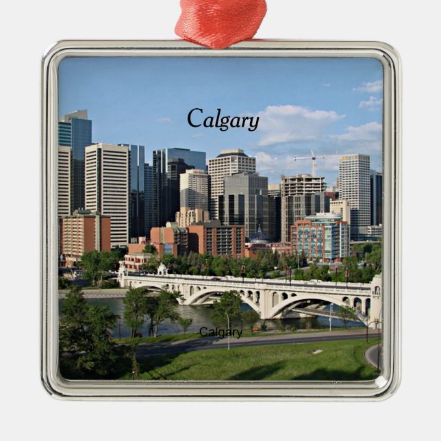 Calgary Cityscape, labelled,  Metal Tree Decoration (Front)