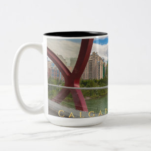 Calgary Cityscape through Peace Bridge Two-Tone Coffee Mug