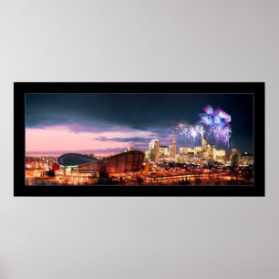 Calgary panoramic with Fireworks. Poster