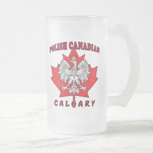 Calgary Polish Canadian Leaf Frosted Glass Beer Mug