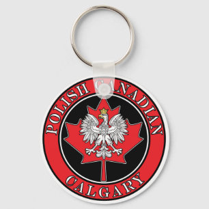 Calgary Round Polish Canadian Leaf Key Ring