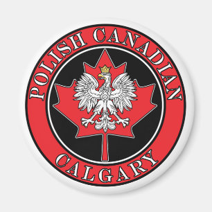 Calgary Round Polish Canadian Leaf Magnet