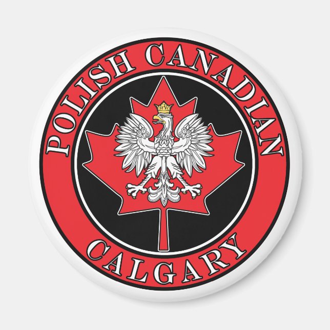 Calgary Round Polish Canadian Leaf Magnet (Front)