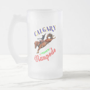 Calgary Yeehaw Stampede Frosted Glass Beer Mug
