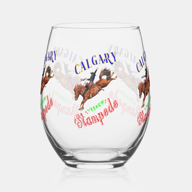 Calgary Yeehaw Stampede Stemless Wine Glass (Left)