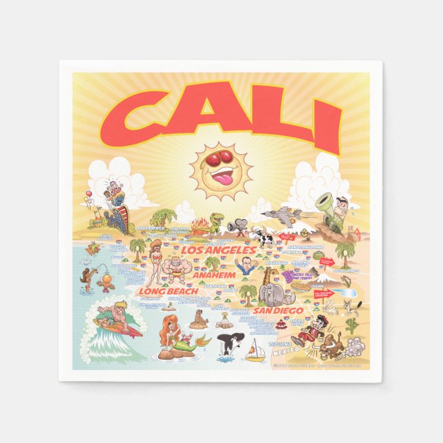 Cali Cartoon California Paper Napkin (Front)