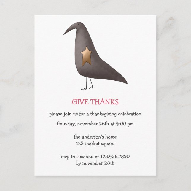 Cali Crows · Crow & Star Invitation Postcard (Front)