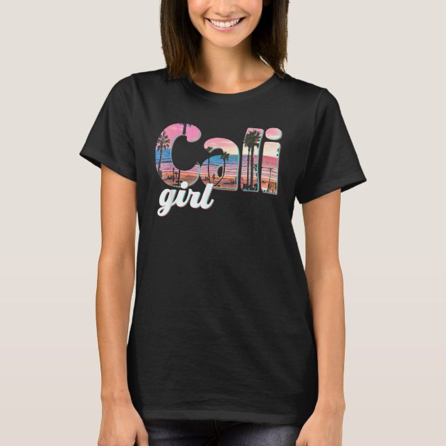 Cali Girl Sunset Beach California Summer Retro Wom T-Shirt (Front)