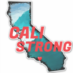 CALI STRONG Red Blk CA Outline Ocean Solid Heart