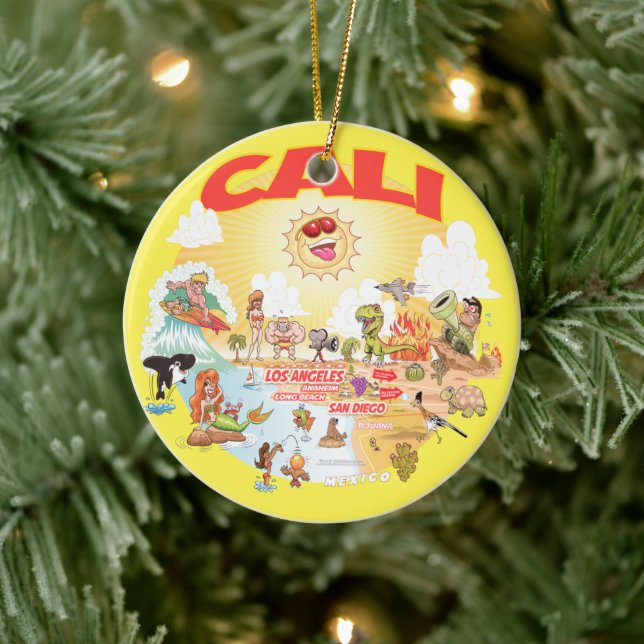 CALI Sunny California Round Ceramic Ornament (Tree)
