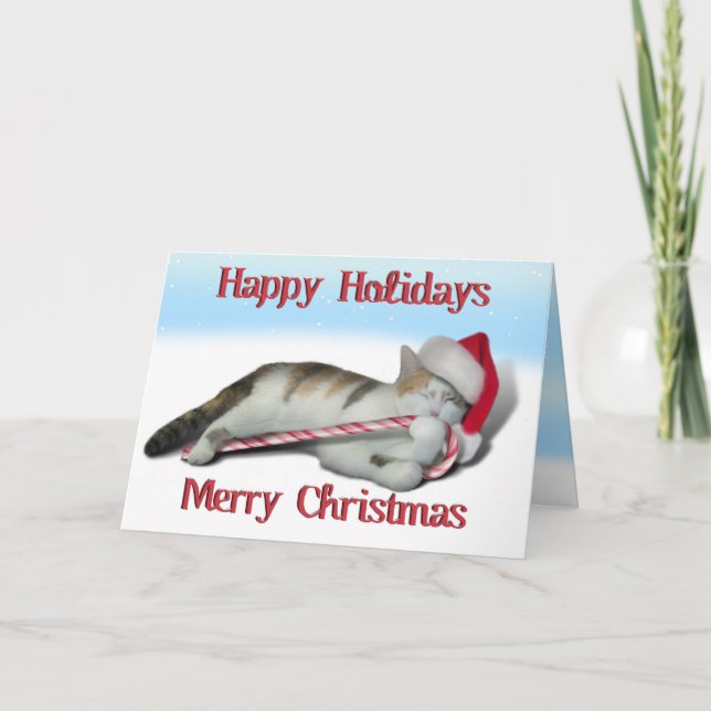Cali, the Candy Cane Kitty Holiday Card (Front)