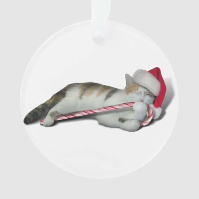 Cali, the Christmas Candy Cane Kitty Ornament (Front)