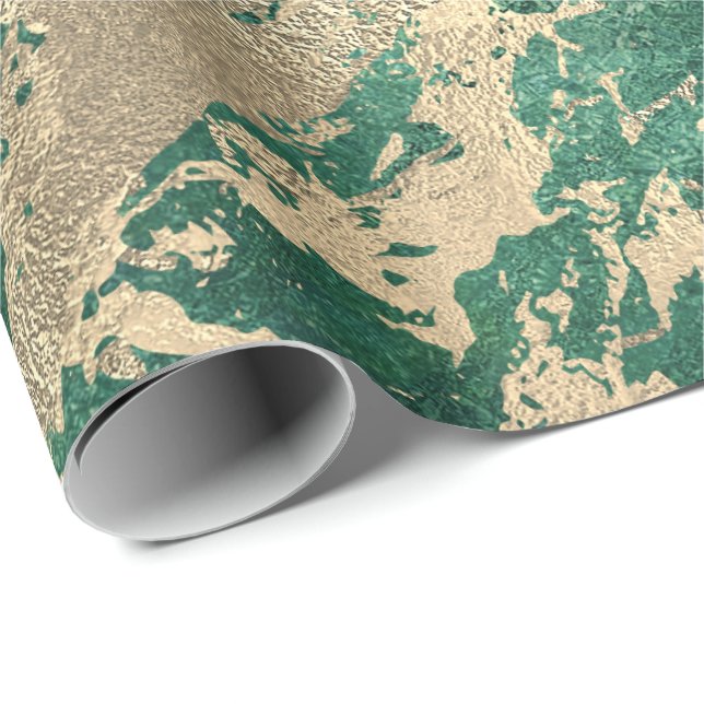 Cali Tropical Green Golden  Metallic Glass Strokes Wrapping Paper (Roll Corner)