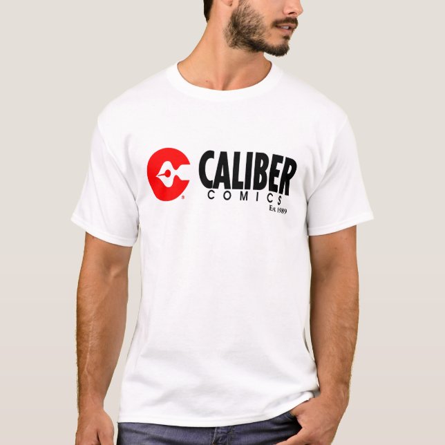Calibre Comics horizontal logo white t-shirt (Front)