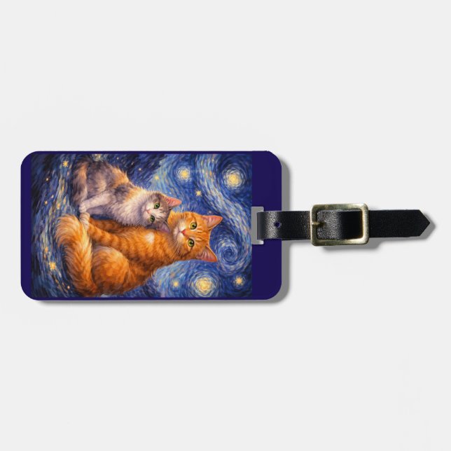 Calico and Tabby Starry Night Luggage Tag (Front Horizontal)