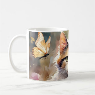 Calico Cat and Butterflies in Spring Garden Coffee Mug
