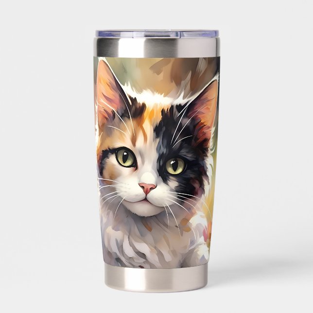 Calico Cat and Butterflies in Spring Garden Insulated Tumbler (Front)