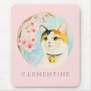 Calico Cat and Cherry Blossom   Add Your Name Mouse Mat
