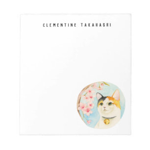 Calico Cat and Cherry Blossom Add Your Name Notepad