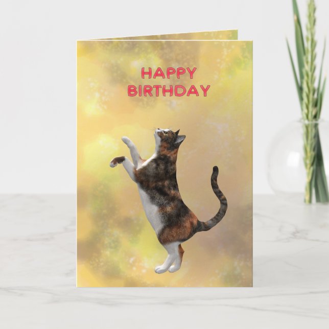 Calico cat and Happy Birthday Card (Front)