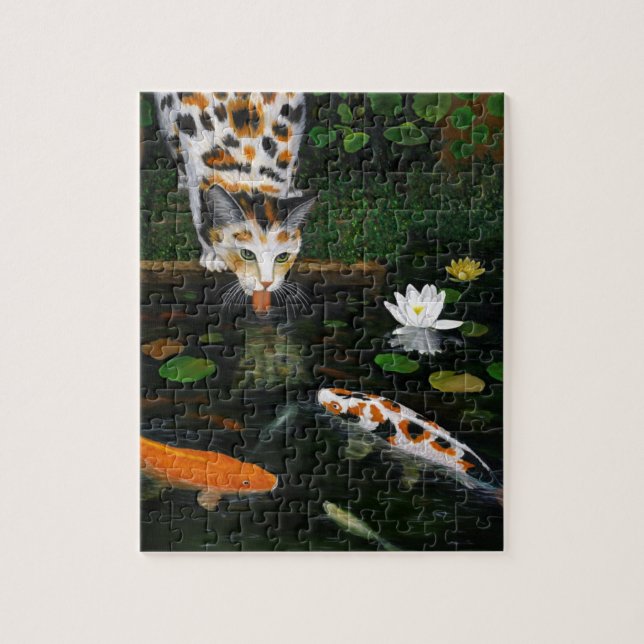 Calico cat and koi fish art. Kinship Jigsaw Puzzle (Vertical)