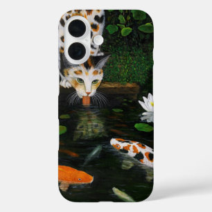 Calico Cat and Koi Fish iPhone 16 Case