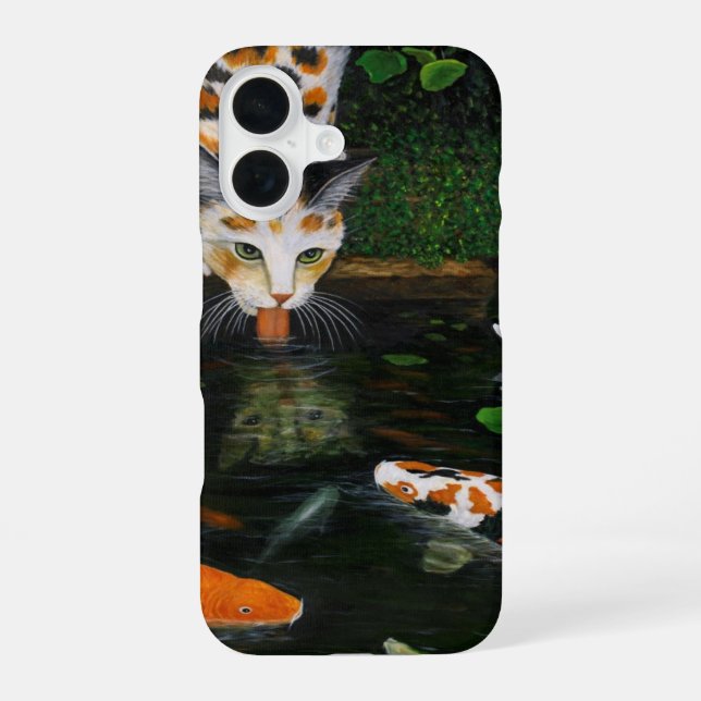 Calico Cat and Koi Fish iPhone 16 Case (Back)