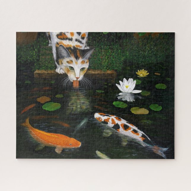 Calico Cat and Koi Fish Jigsaw Puzzle (Horizontal)