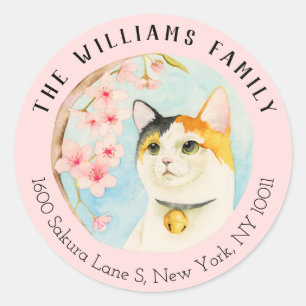 Calico Cat and Sakura   Family Address Label