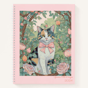Calico cat at garden Spiral Notebook