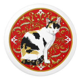 Calico Cat Baroque Ceramic Knob