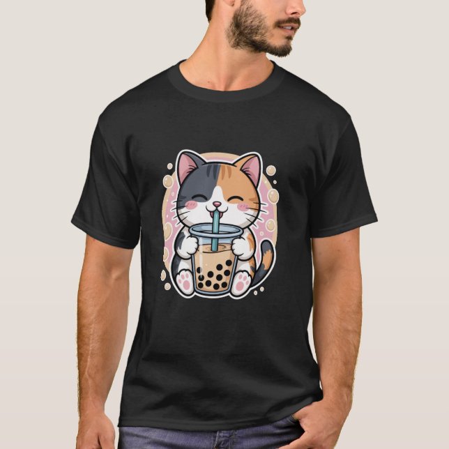 Calico Cat Boba Tea Bubble Tea Anime Kawaii Neko  T-Shirt (Front)