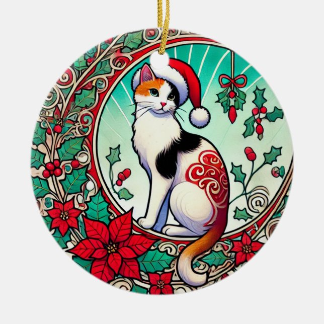 Calico Cat Christmas                               Ceramic Tree Decoration (Front)