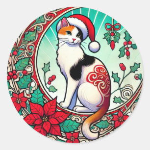 Calico Cat Christmas Classic Round Sticker