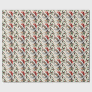 Calico Cat Christmas Holly Watercolor Wrapping Paper