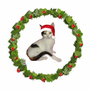 Calico Cat Christmas Wreath Photo Sculpture Decoration