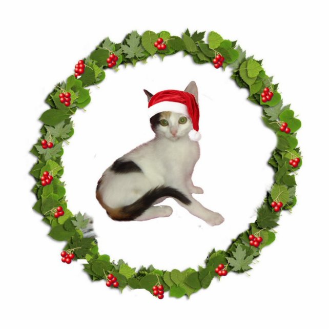 Calico Cat Christmas Wreath Photo Sculpture Decoration (Front)