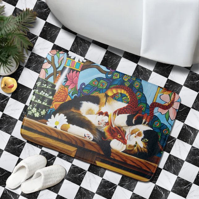 Calico Cat Dragon Red Bath Mat (Creator Uploaded)