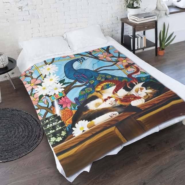 Calico Cat Dragon Red Fleece Blanket (Creator Uploaded)